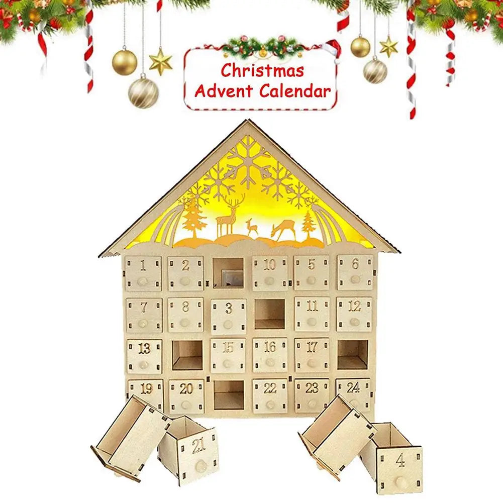 Christmas Advent Calendar 24 Days Countdown Decoration Reusable Detachable Wooden Tabletop Christmas Decoration