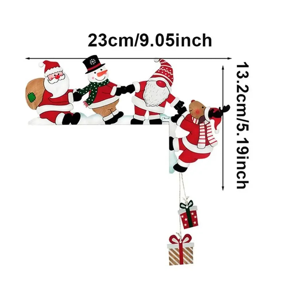 Santa Christmas Door Corner Decor Christmas Door Frame Decor Snowman Reindeer Frame Sign Wooden Pendant for Party House Decor