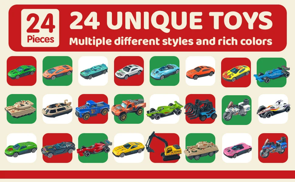 Christmas Gifts Advent Calendar 24 Days Alloy Car Inertial Vehicle Model Children's Toy Metal Cars Set Toys for Boy Kid New Year