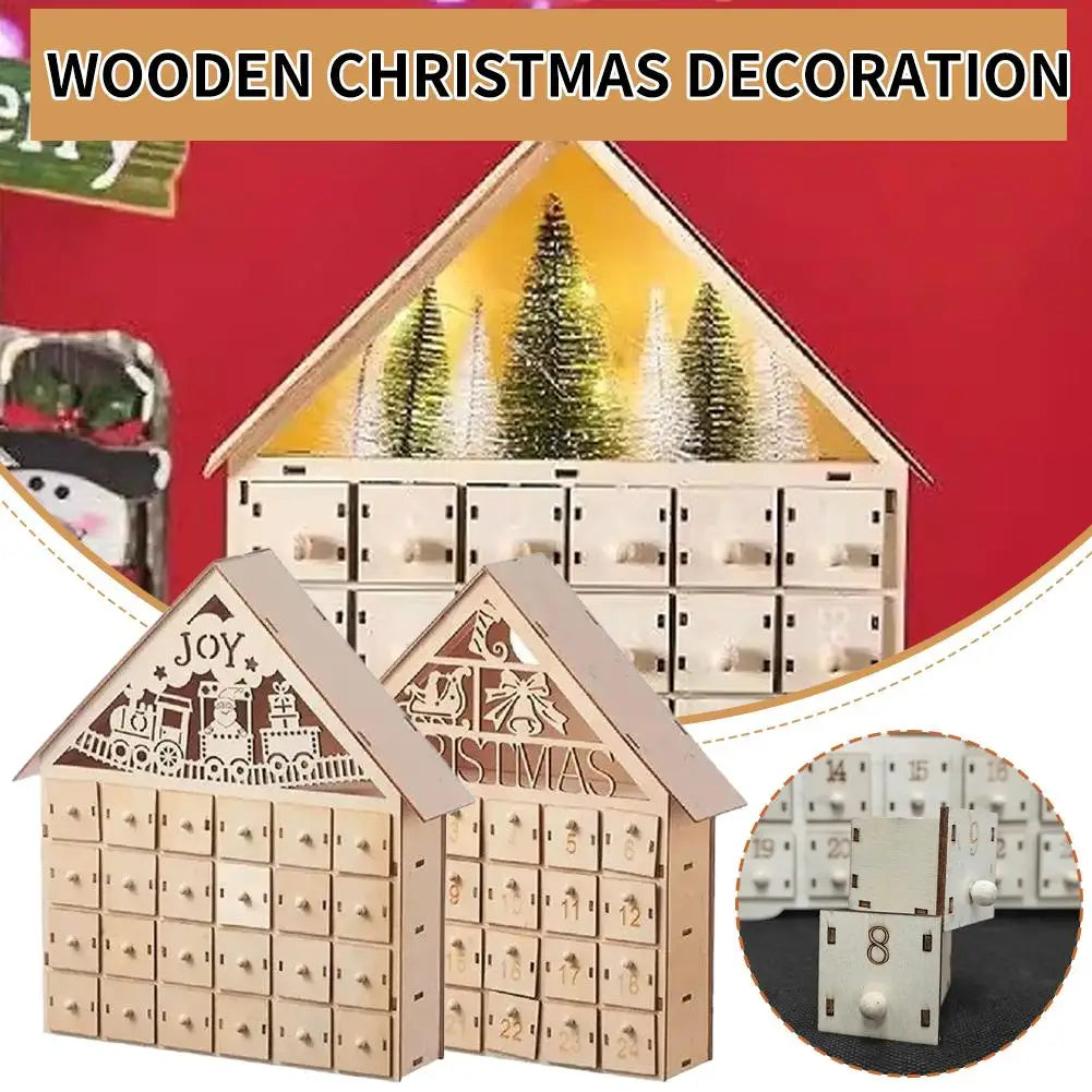 Christmas Advent Calendar 24 Days Countdown Decoration Reusable Detachable Wooden Tabletop Christmas Decoration