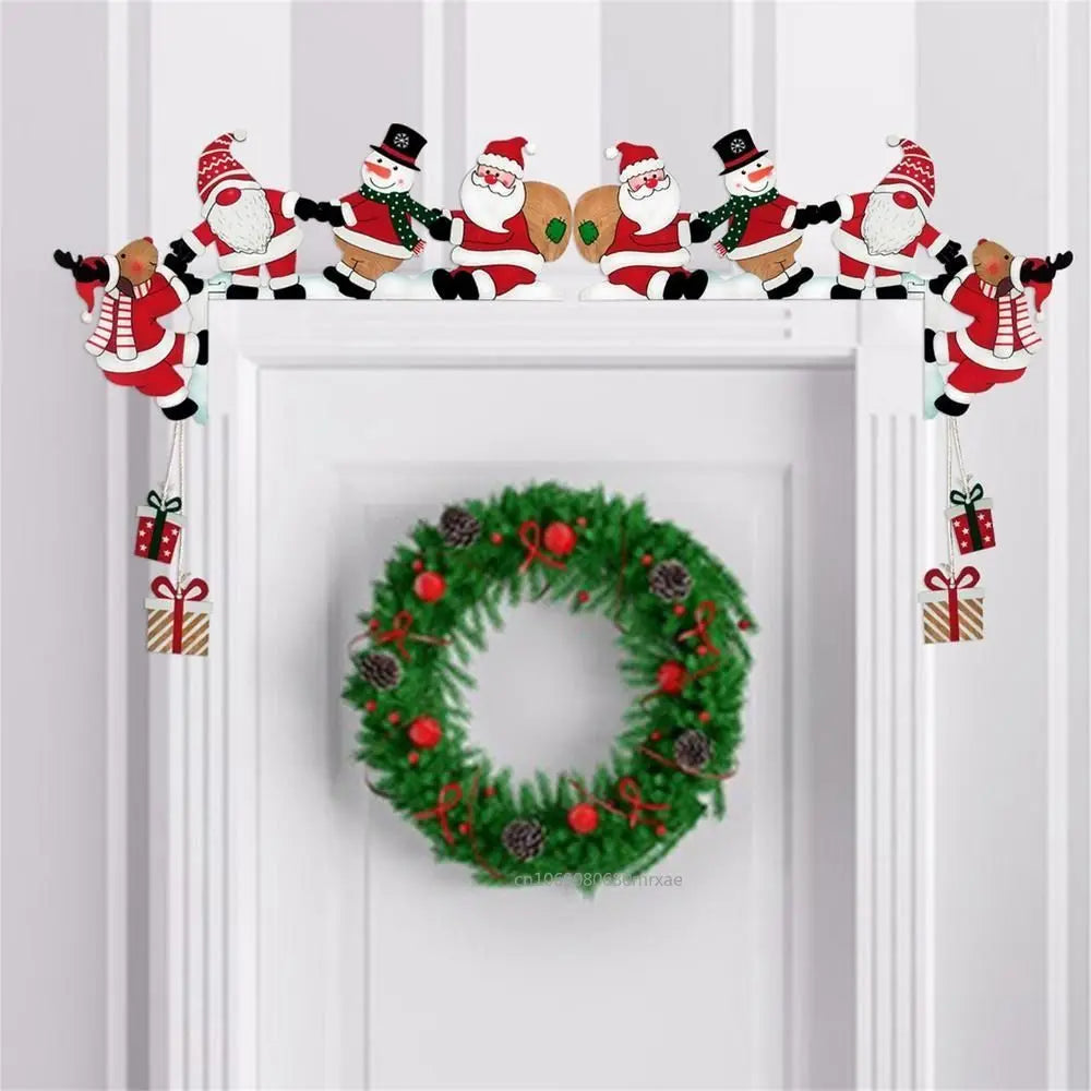 Santa Christmas Door Corner Decor Christmas Door Frame Decor Snowman Reindeer Frame Sign Wooden Pendant for Party House Decor