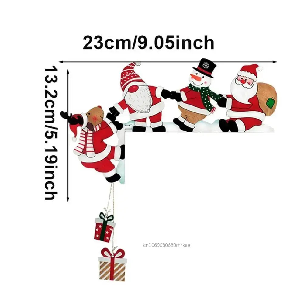 Santa Christmas Door Corner Decor Christmas Door Frame Decor Snowman Reindeer Frame Sign Wooden Pendant for Party House Decor